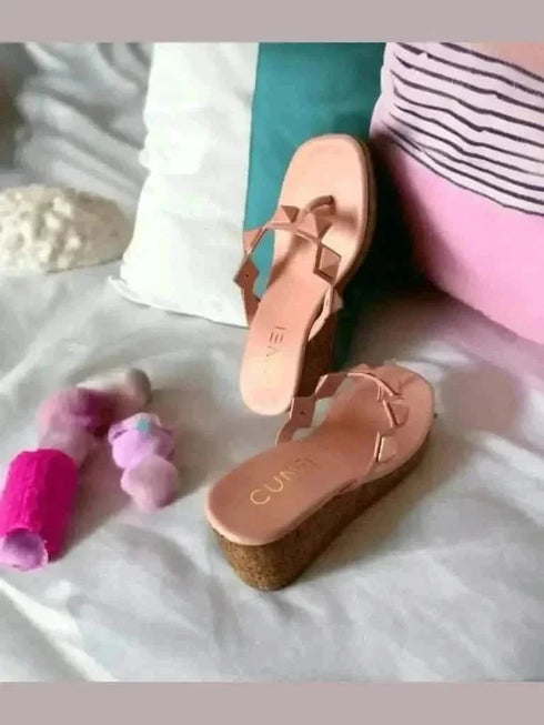 Womens Pastel Pink Studded Wedges